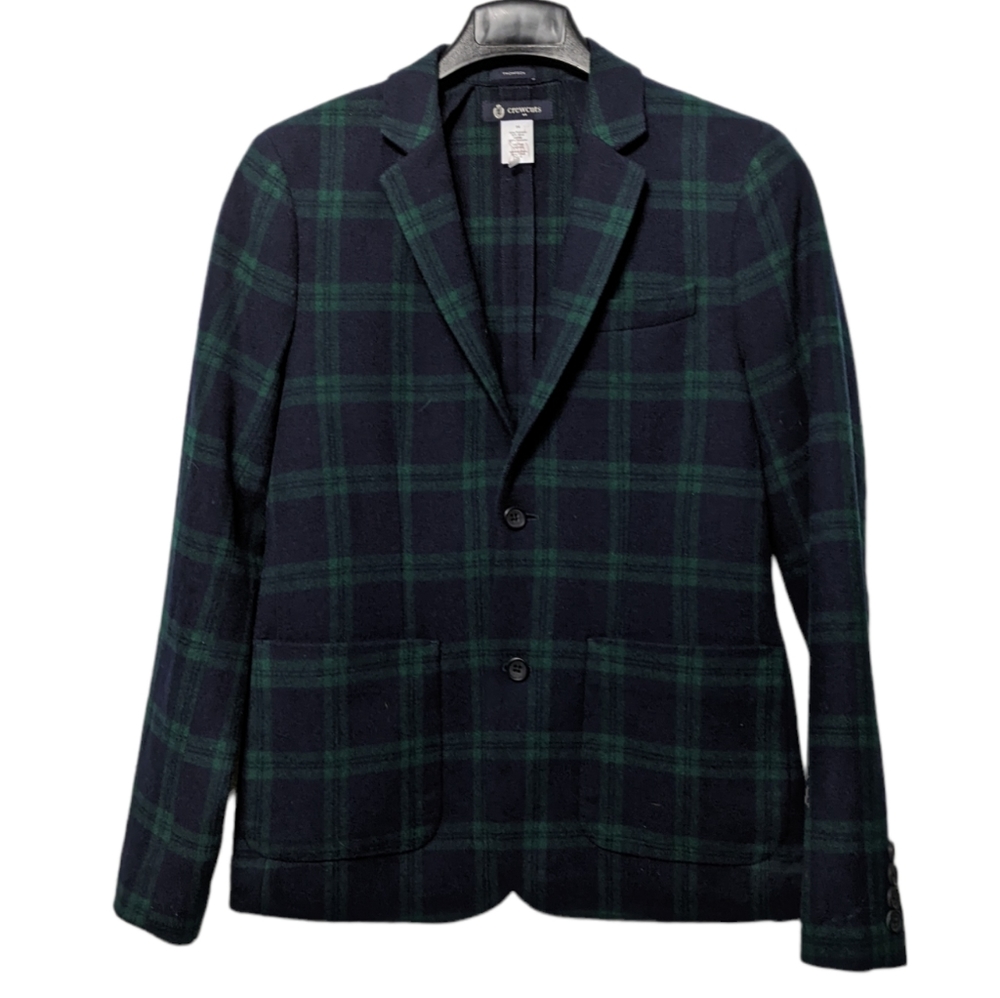 J. Crew Boys Navy and Green Plaid Blazer